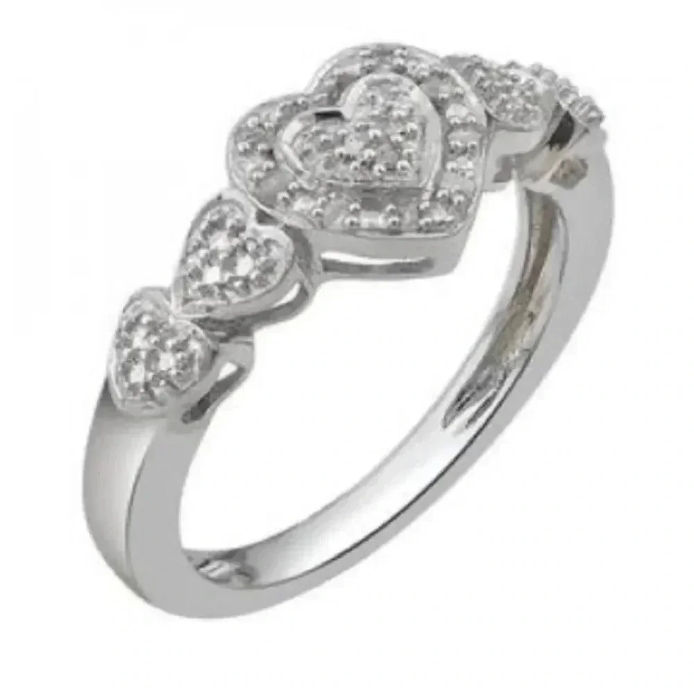 Womens 14K White Gold Over Sterling Silver‎ Diamonds Size 7 Ring